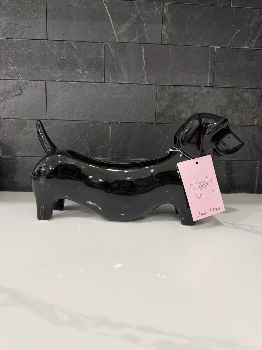 Black Dachshund Ceramic Planter